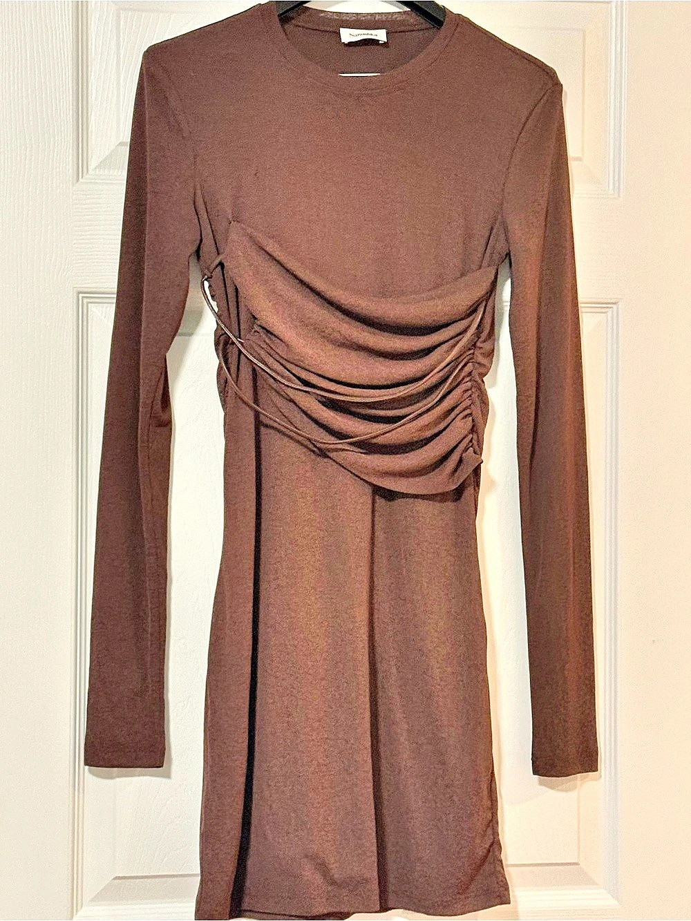 Nanushka Manja Mesh-Jersey Dress Ruched Brown Mini Medium